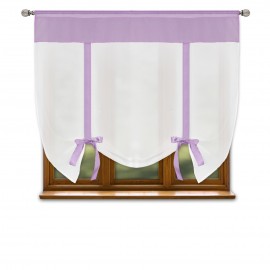 Firana woalowa biała z fioletowymi dodatkami na taśmie 150x150cm RUBY