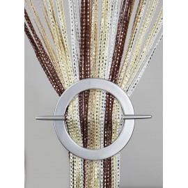Firana MAKARON  brąz-beż-biały ze srebrną taśmą 100x200cm