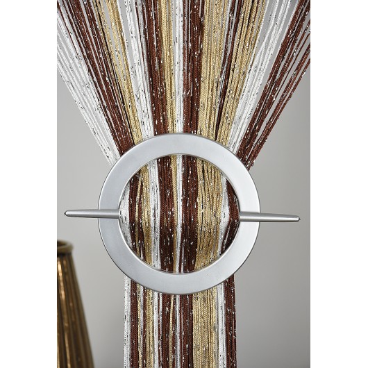 Firana MAKARON brąz-beż-biały przeplatana srebrną nicią 300x250cm - Nie Tylko Firany
