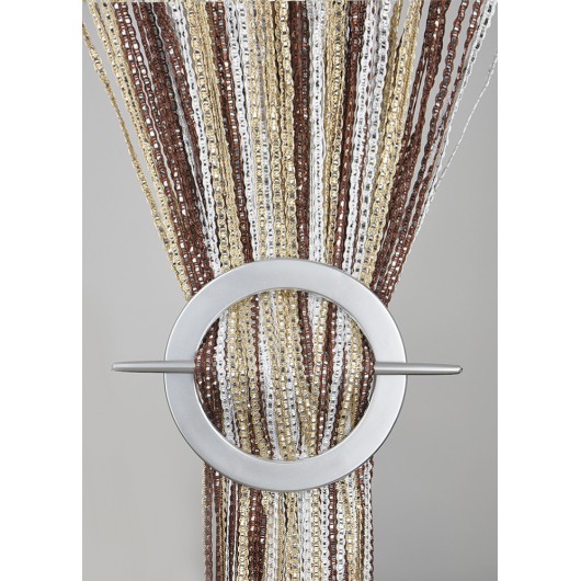 Firana MAKARON brąz-beż-biały cieniowana ze srebrną taśmą 300x250cm - Nie Tylko Firany