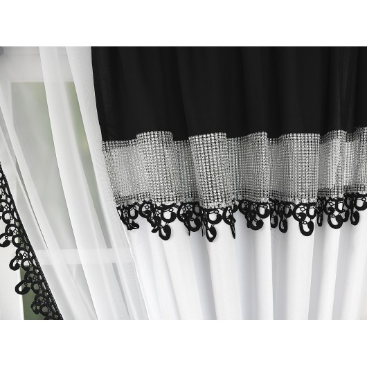 Komplet balkonowy biało czarnych zasłon z firaną 400x250cm ZAYA - Nie Tylko Firany