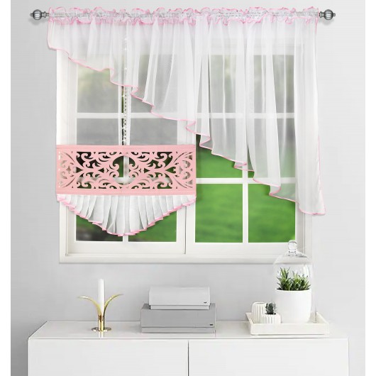 Firana z panelem różowym i kryształkami na taśmie 400x140cm APRI - Nie Tylko Firany
