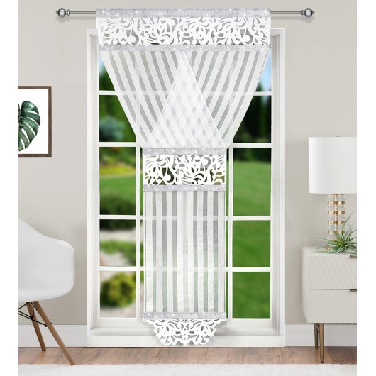 Panel dekoracyjny ażurowy zdobiony cyrkoniami biały 120x250cm MANDY - Nie Tylko Firany