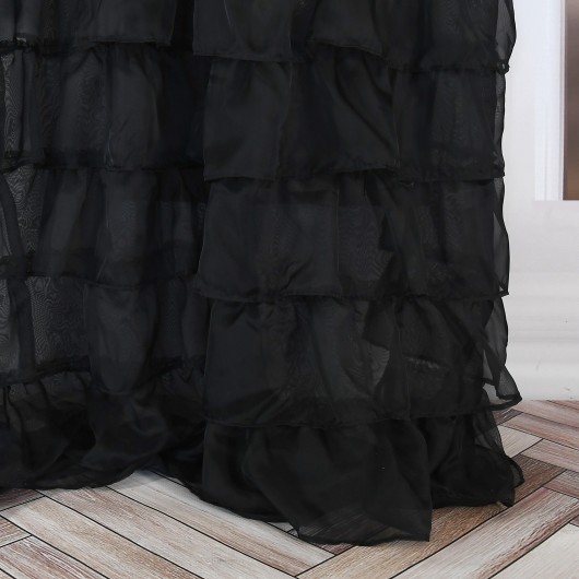 Firana czarna z falbanami woalowa na przelotkach 150x250cm LAVINIA - Nie Tylko Firany