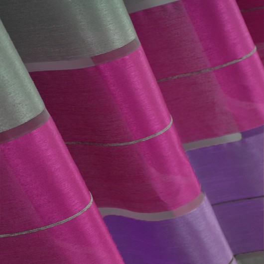 Zasłona w pasy szaro-różowo-fioletowe na przelotkach 145x250cm HOPPE - Nie Tylko Firany