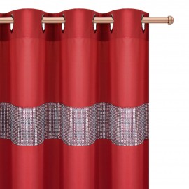 Zasłona czerwona z cyrkoniami na przelotkach 145x250cm SHINE