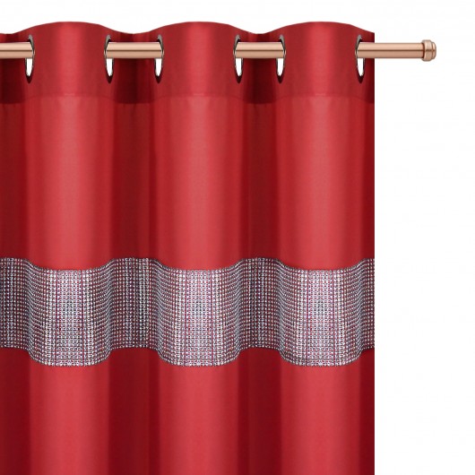 Zasłona czerwona z cyrkoniami na przelotkach 145x250cm SHINE - Nie Tylko Firany