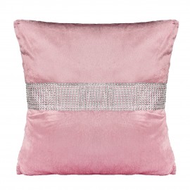 Poszewka na poduszkę z weluru różowa ozdobiona cyrkoniami 40x40cm CLEO