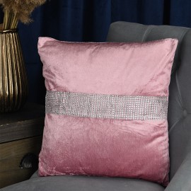 Poszewka na poduszkę z weluru różowa ozdobiona cyrkoniami 40x40cm CLEO