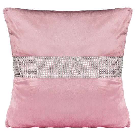 Poszewka na poduszkę z weluru różowa ozdobiona cyrkoniami 50x50cm JANE - Nie Tylko Firany