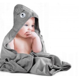 Ręcznik kąpielowy niemowlęcy z kapturem szary 80x80cm MIŚ