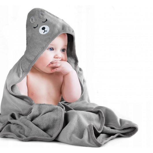 Ręcznik kąpielowy niemowlęcy z kapturem szary 80x80cm MIŚ - Nie Tylko Firany