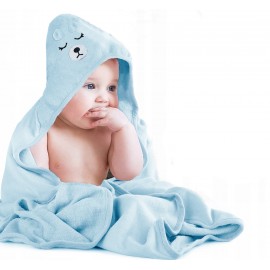 Ręcznik kąpielowy niemowlęcy z kapturem niebieski 80x80cm MIŚ
