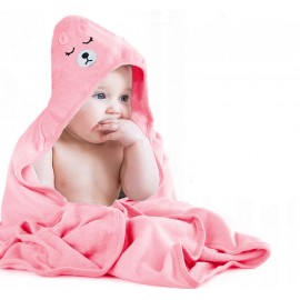 Ręcznik kąpielowy niemowlęcy z kapturem różowy 80x80cm MIŚ