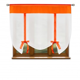 Firana woalowa biała z pomarańczowymi dodatkami na taśmie 150x150cm RUBY