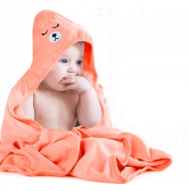 Ręcznik kąpielowy niemowlęcy z kapturem morelowy 80x80cm MIŚ