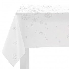 Obrus świąteczny biały w srebrne śnieżynki 140x220cm WINTER