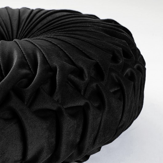 Poduszka okrągła plisowana z weluru czarna 35cm BELLO - Nie Tylko Firany