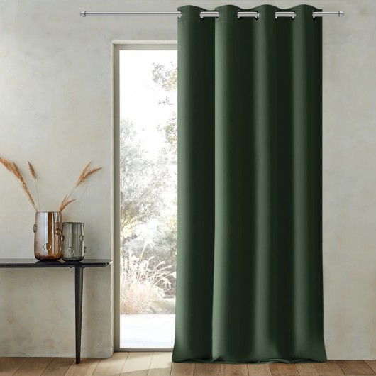 Zasłona z matowej tkaniny ciemno zielona na przelotkach 145x250cm FELICIA - Nie Tylko Firany