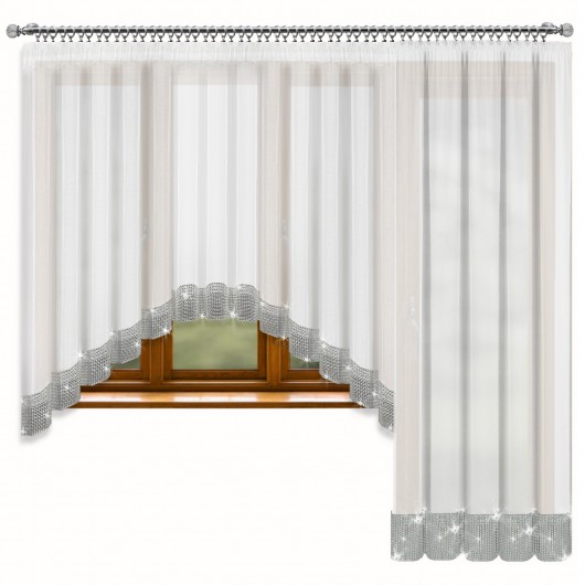 Komplet firan balkonowych z woalu zdobiony cyrkoniami biały 545x250cm NAOMI - Nie Tylko Firany