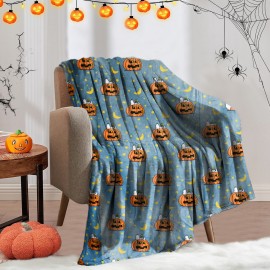 Miękki koc z motywem halloween niebieski 160x200cm PUMPKIN