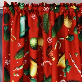 Świąteczna firana z lambrekinem czerwonym w dzwonki 400x150cm RED BOW